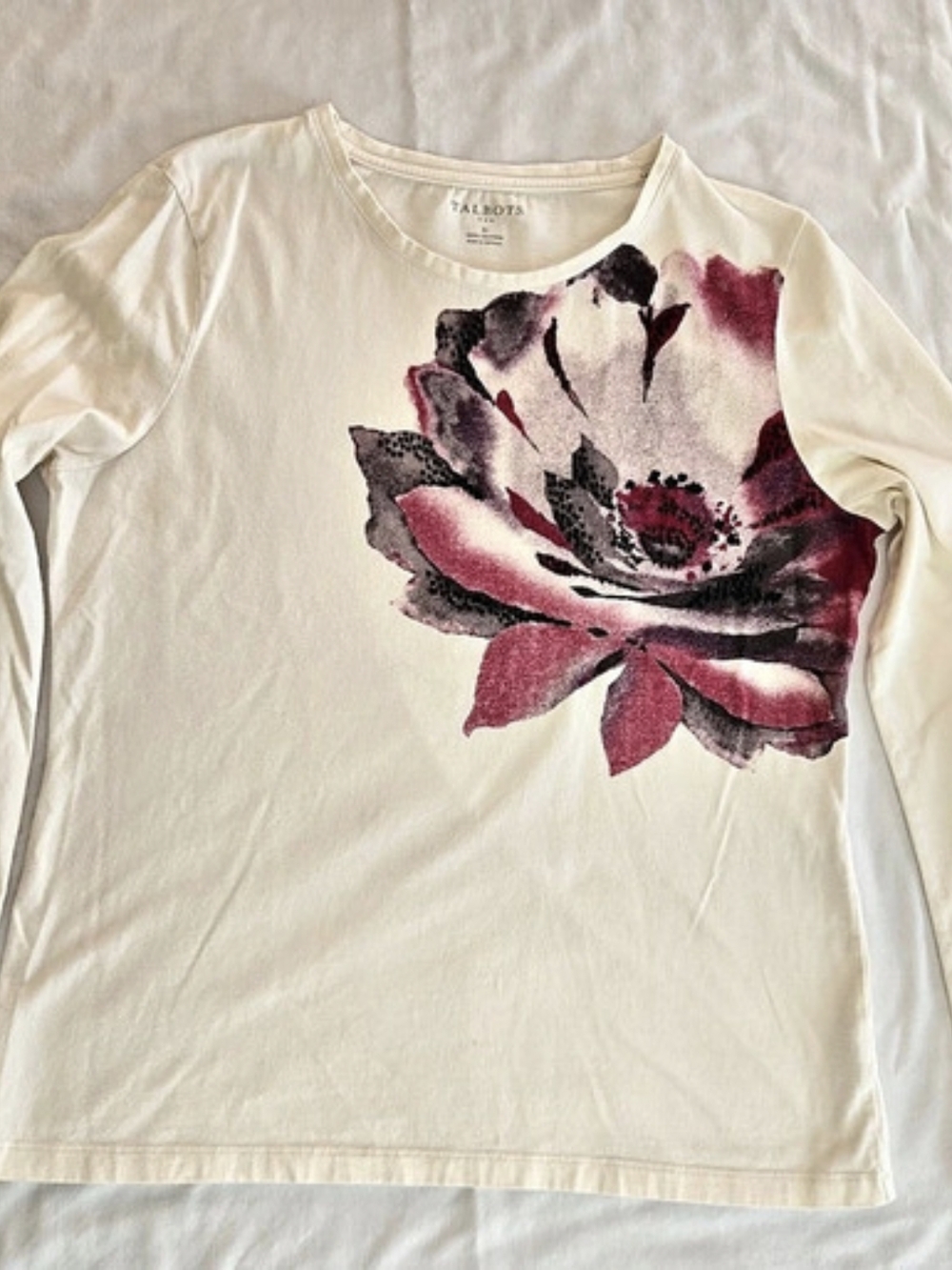 Talbots Floral Long Sleeve Top in Cream & Pink